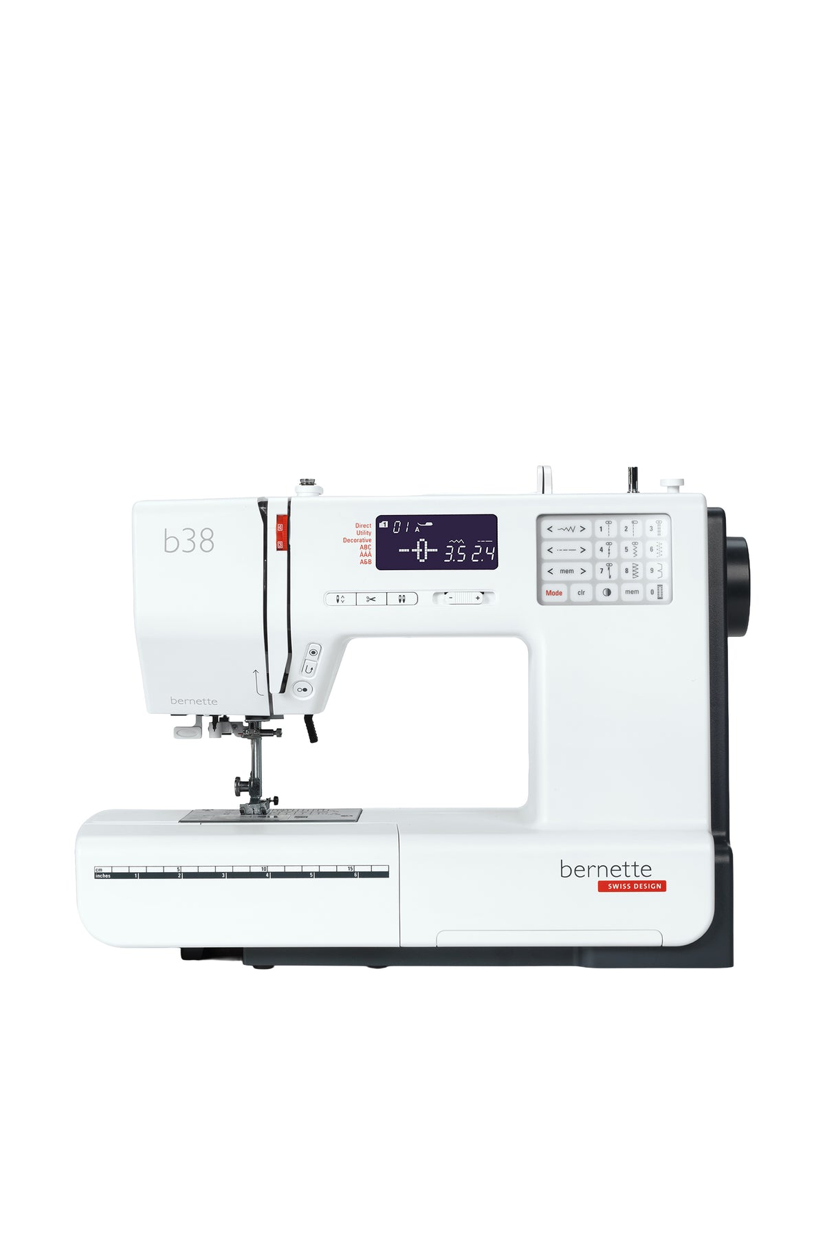 bernette b38 sewing machine in a straight-on view, isolated without a floor shadow
