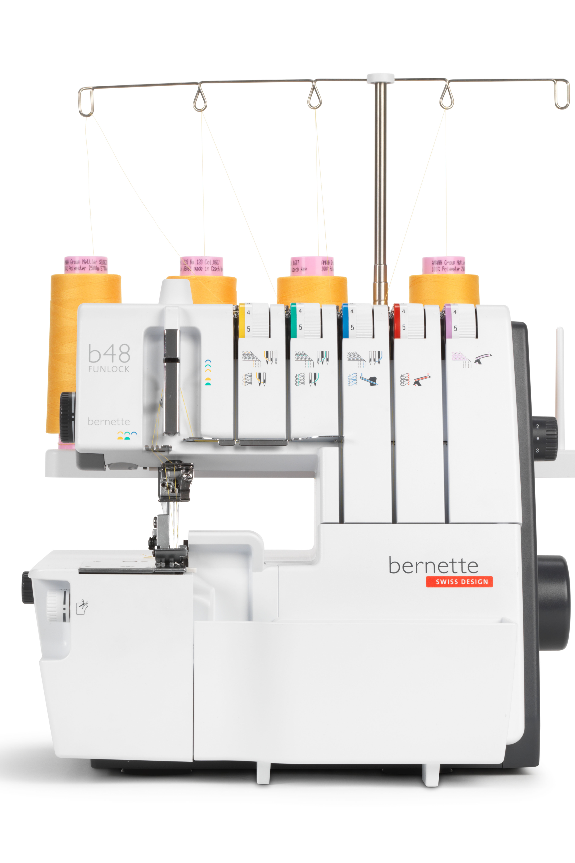 2 bis 5 Fäden an der bernette b48 FUNLOCK Overlock/Coverstitch-Combo