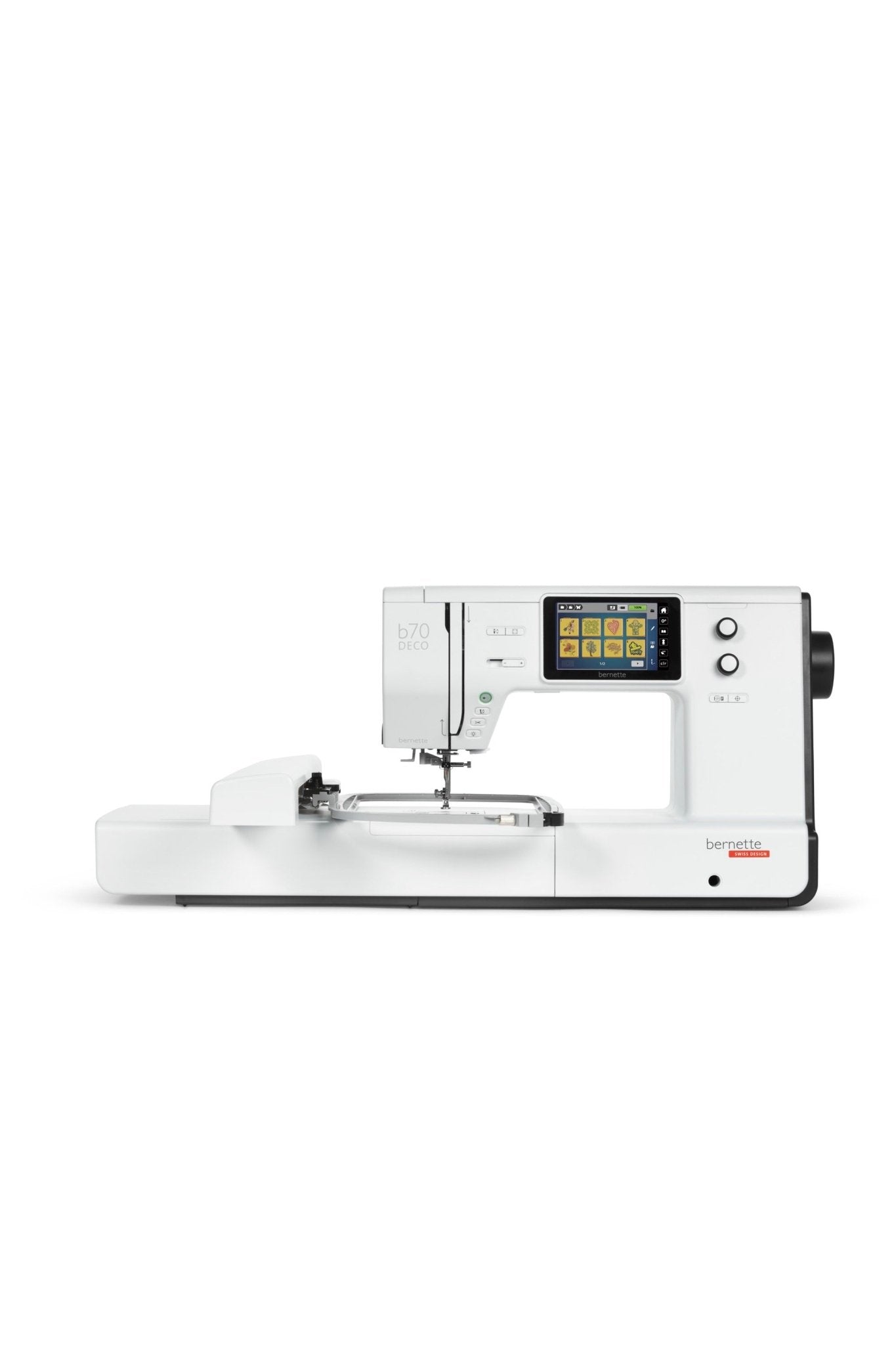 bernette b70 DECO Stickmaschine mit Stickmodul in gerader Frontansicht