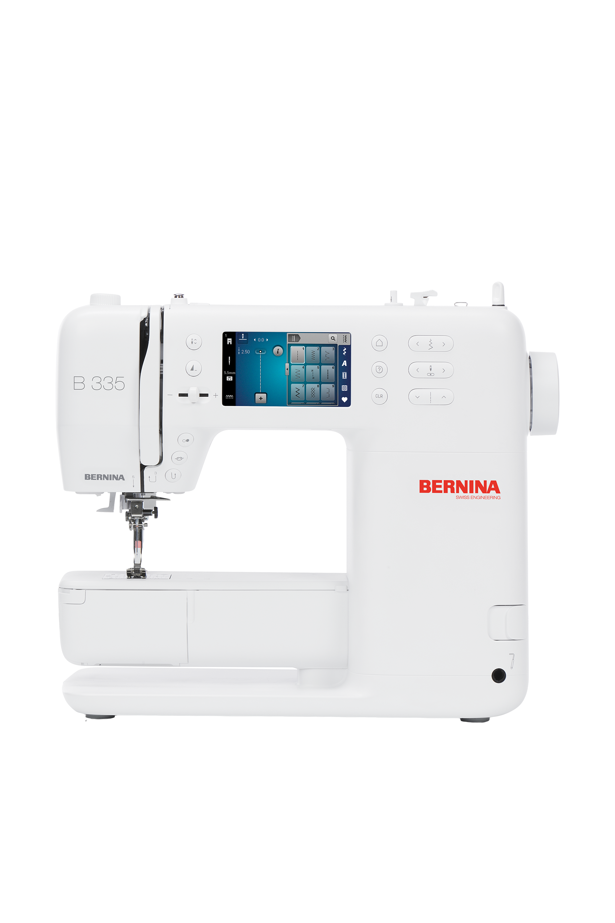 BERNINA 335 (2. Generation) Nähmaschine in gerader Frontansicht ohne Bodenschatten