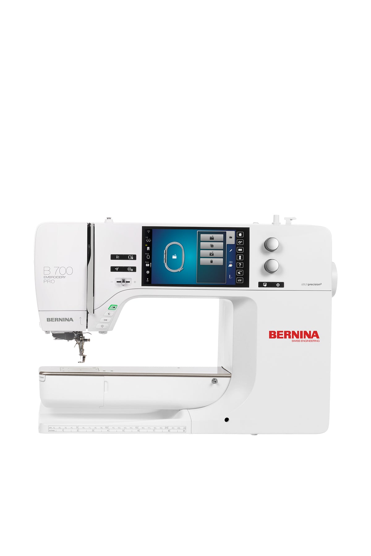 BERNINA B 700 PRO embroidery machine, straight-on view without a shadow cast on the floor
