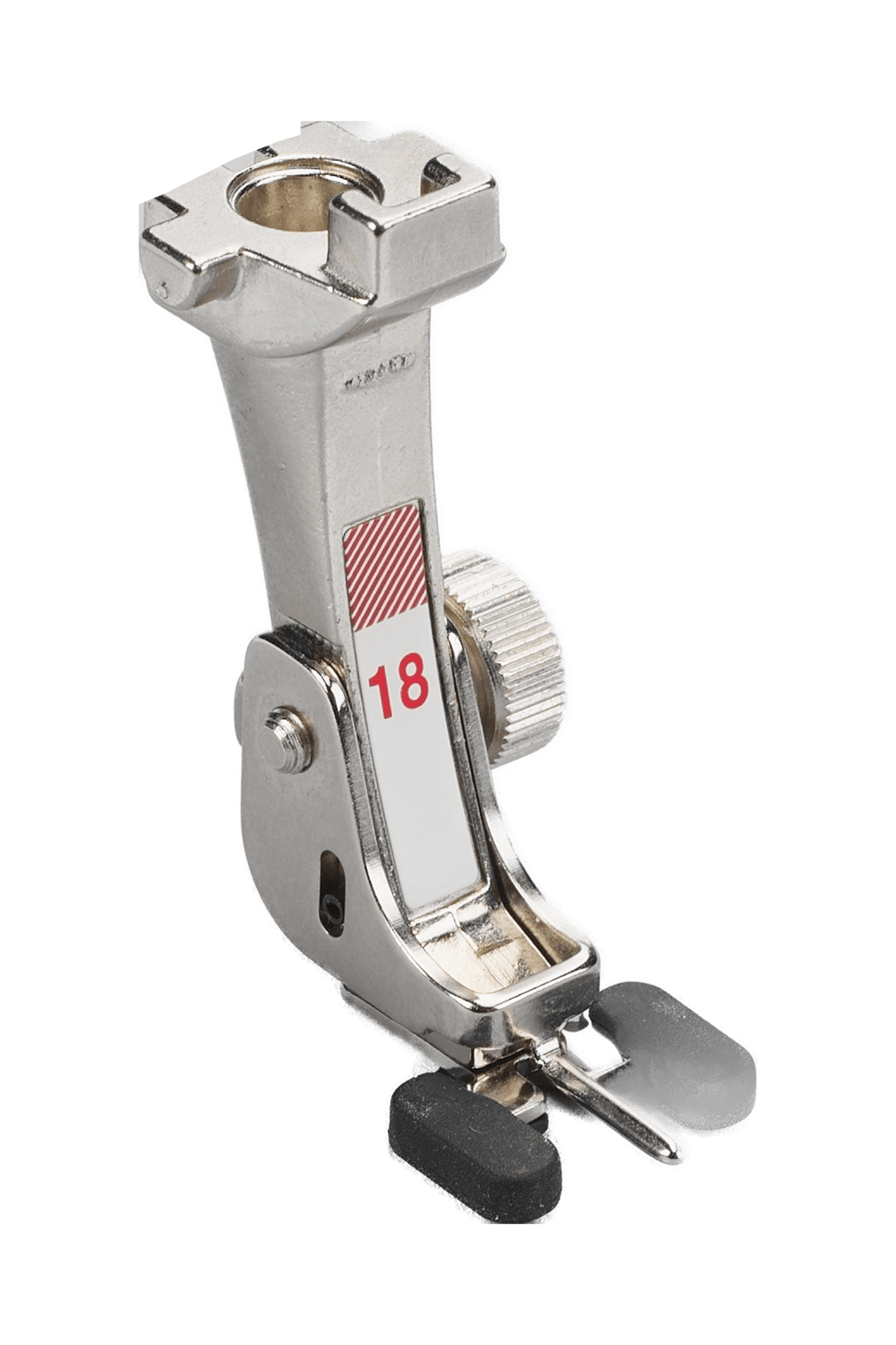 BERNINA Knopfannähfuß #18 mit gummierter Sohle und einstellbarer Mittelzehe.