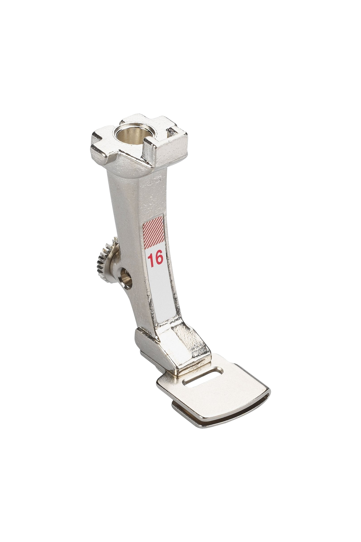 BERNINA Kräuselfuß #16 (breit) in vollständiger Produktansicht, in Adobe Photoshop freigestellt ohne Schatten