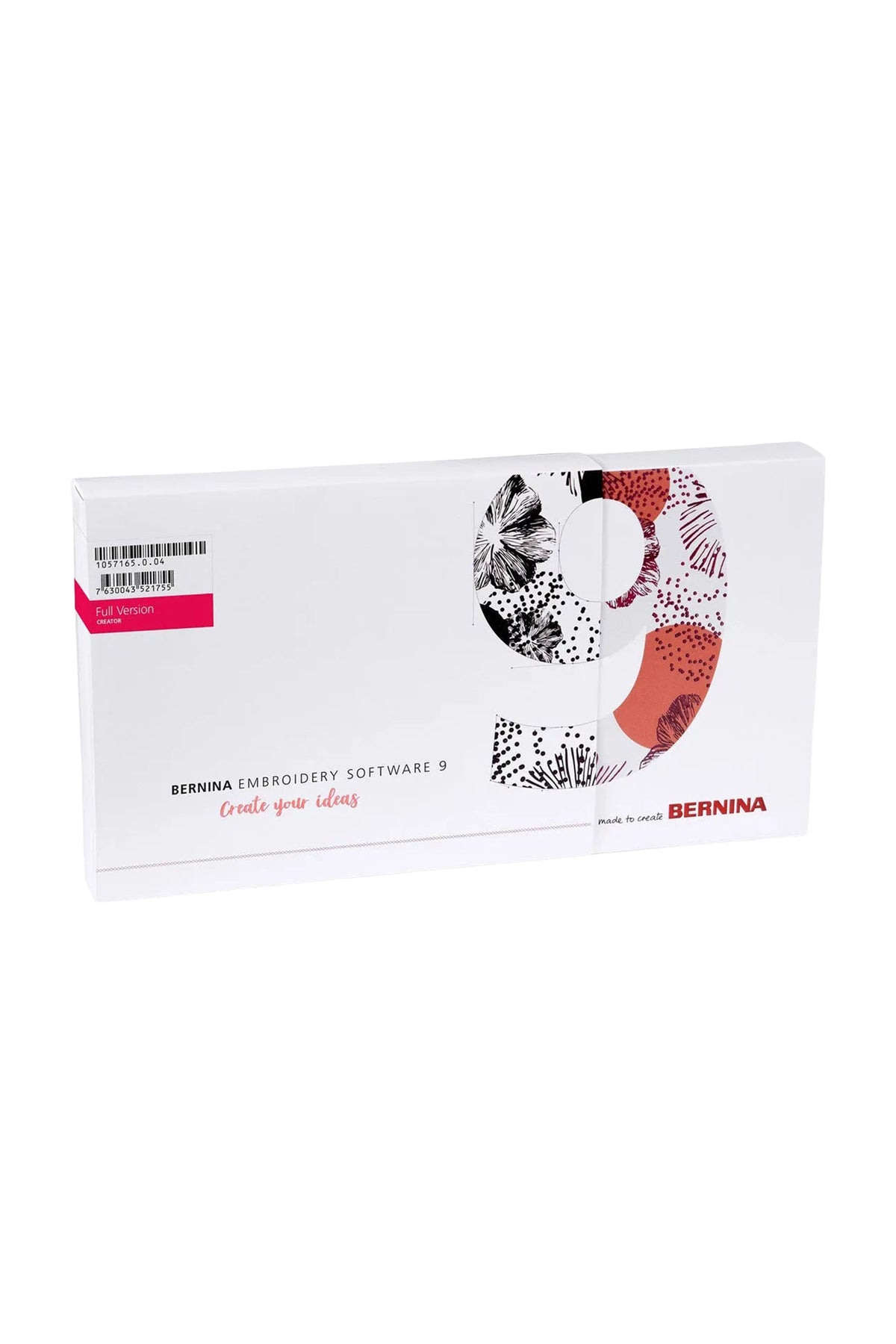 BERNINA V9 Creator Sticksoftware in vollständiger Produktansicht, in Adobe Photoshop freigestellt ohne Schatten