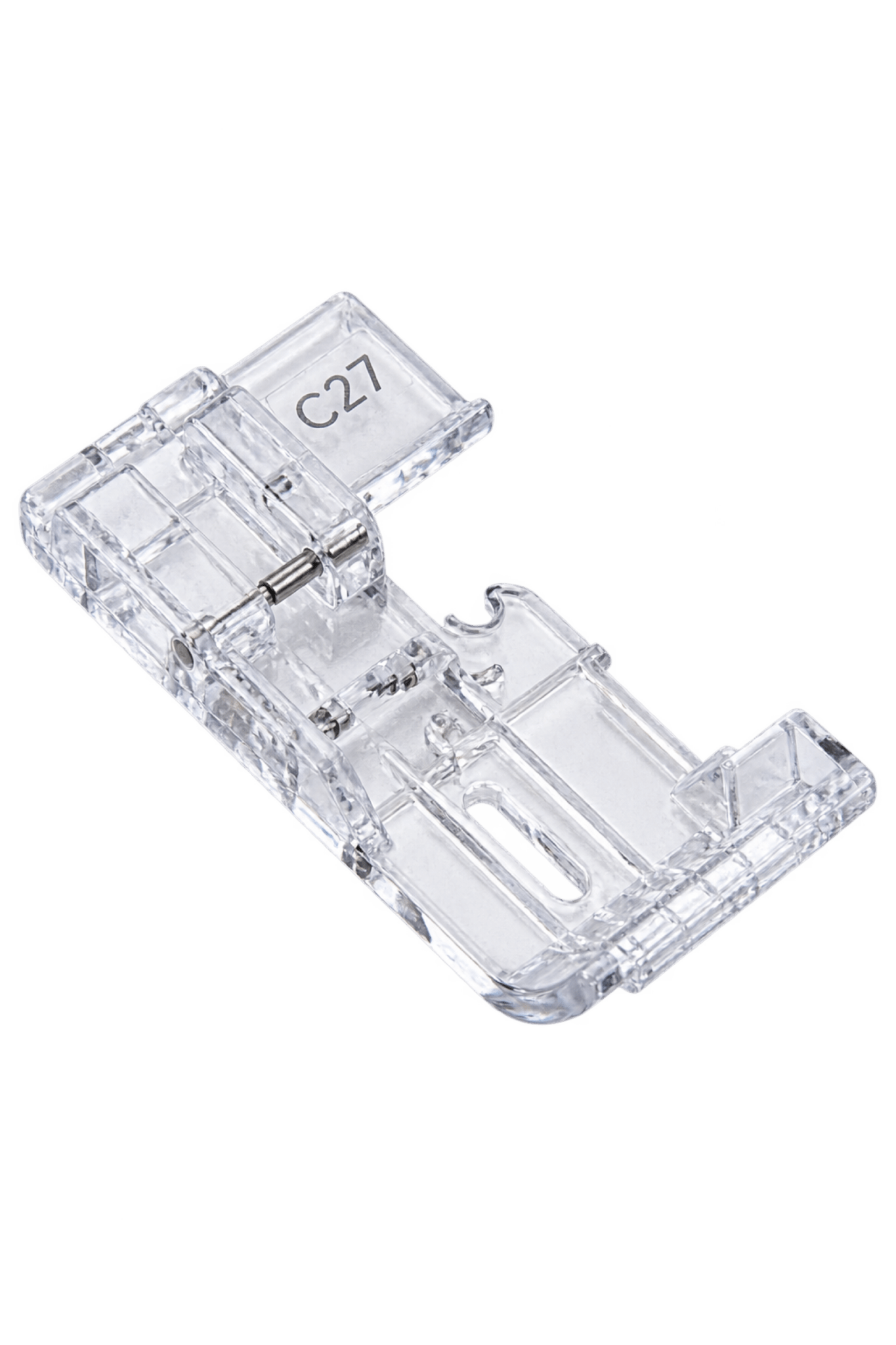Transparenter BERNINA Overlock- und Combostichfuß #C27 in schräger Ansicht.