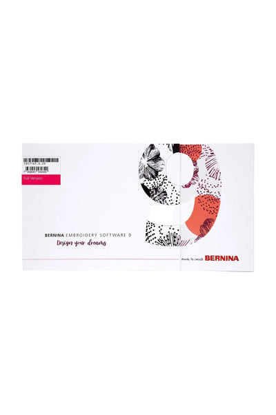 BERNINA V9 Designer Plus embroidery software (includes WiFi device) in full product view, cropped in Adobe Photoshop with shadows removed