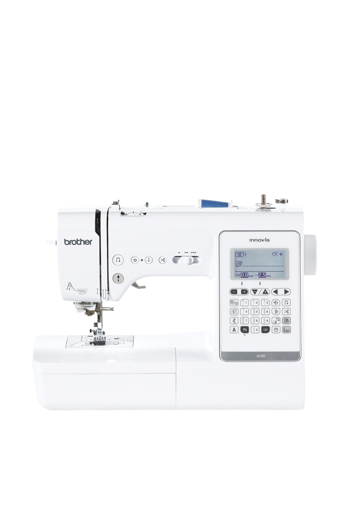 Brother Innov-is A150 sewing machine in a straight-on view without a floor shadow