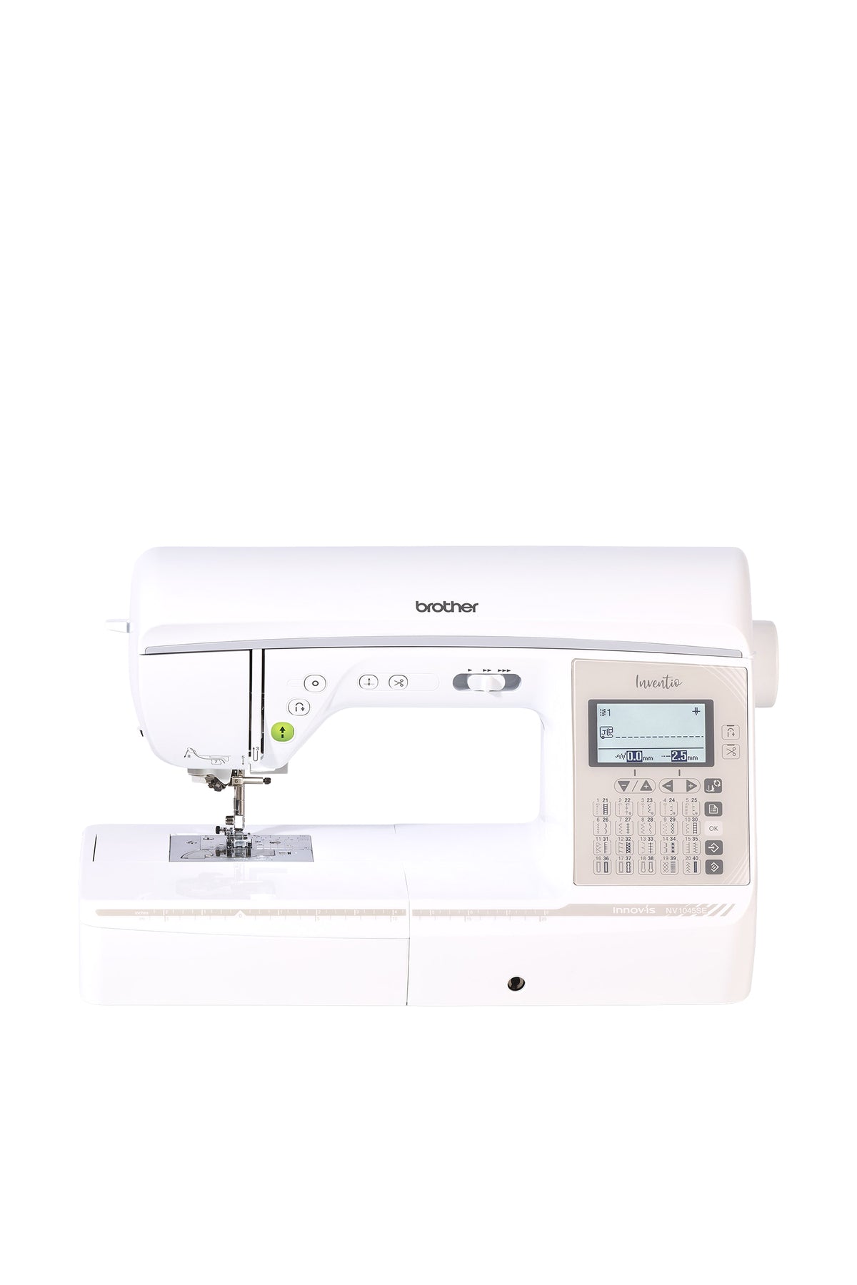 Brother Inventio NV1045 Special Edition Nähmaschine in gerader Frontansicht ohne Bodenschatten