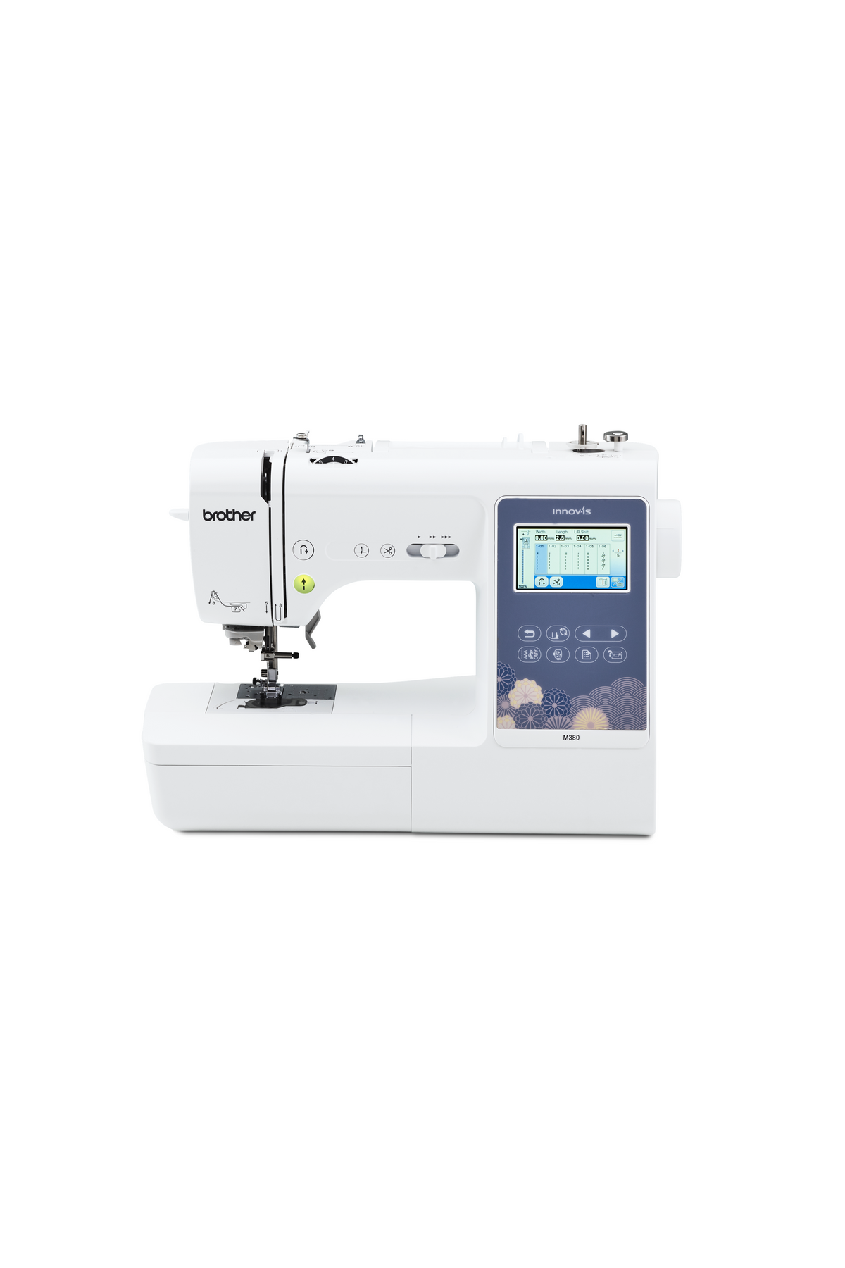 Brother Innov-is M380 sewing, quilting and embroidery machine in a straight-on front view