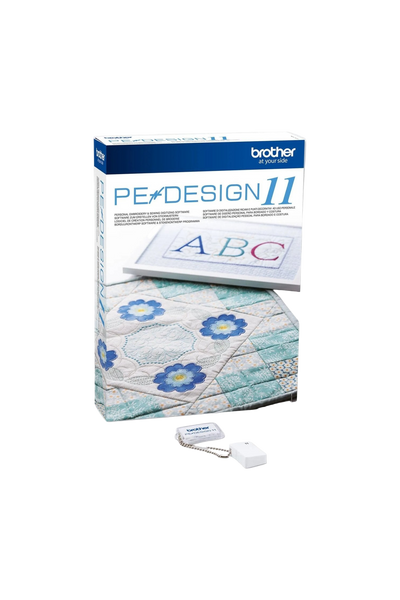 Brother PE Design 11 - Sticksoftware in vollständiger Produktansicht, in Adobe Photoshop freigestellt ohne Schatten