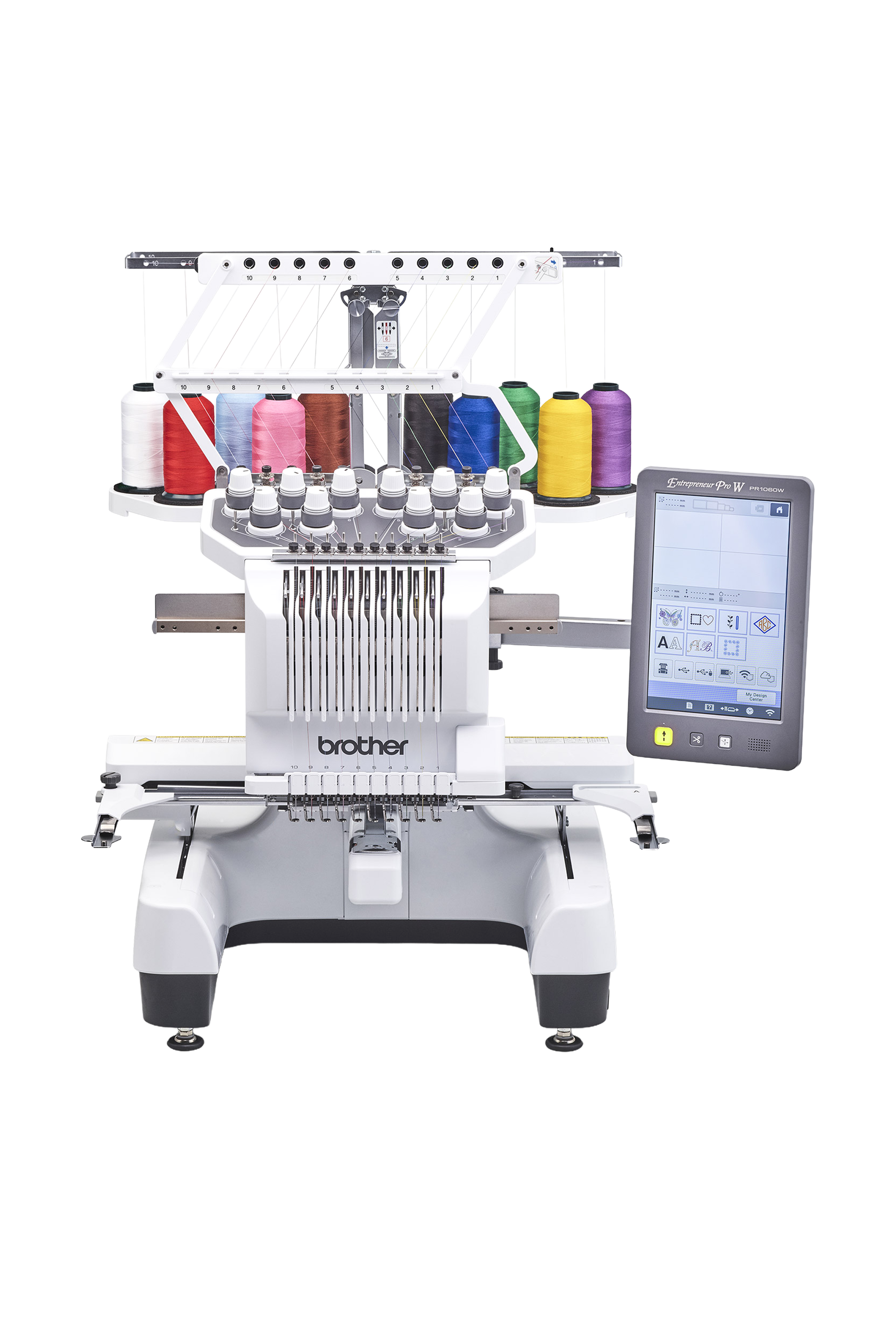 Brother PR1060W Stickmaschine in gerader Frontansicht ohne Bodenschatten