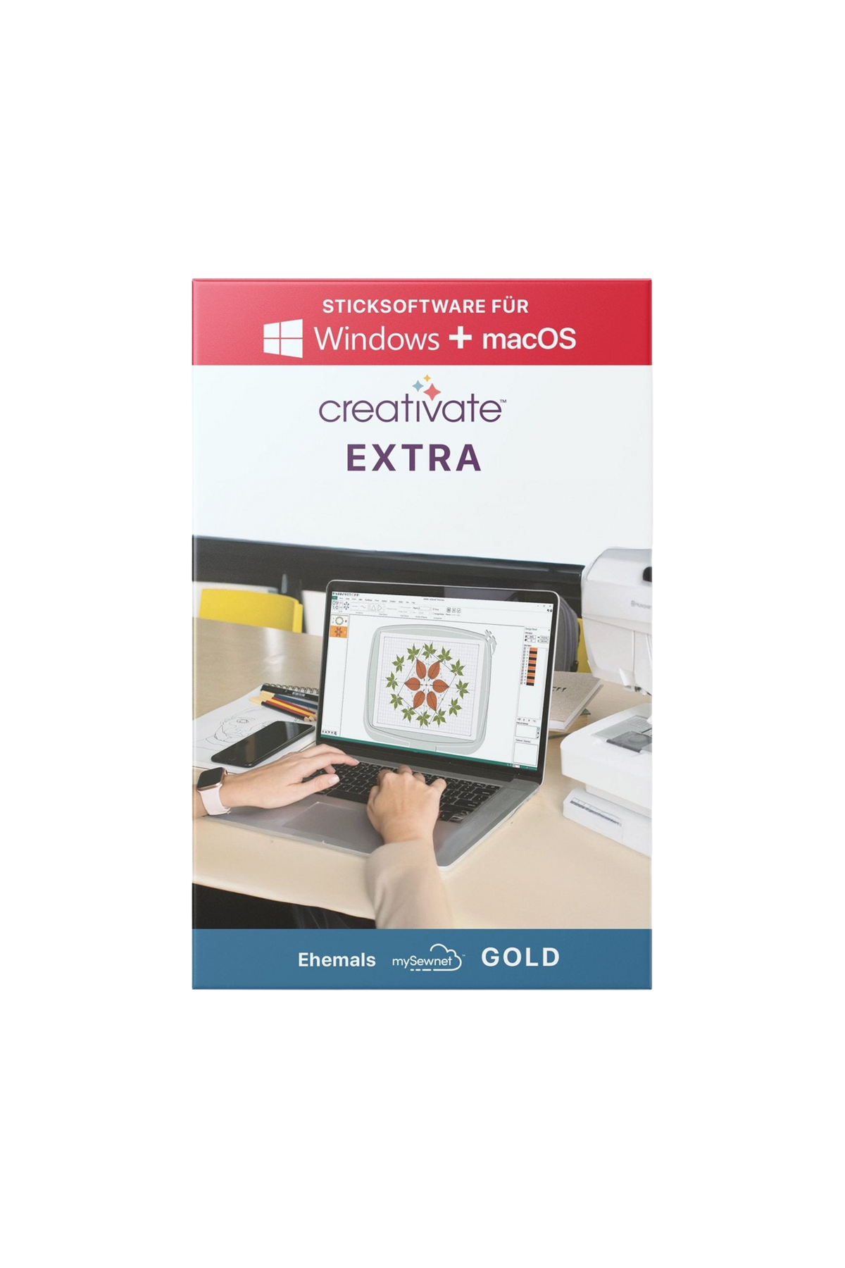 CREATIVATE Extra – Sticksoftware für Mac & Windows in vollständiger Produktansicht, in Adobe Photoshop freigestellt ohne Schatten