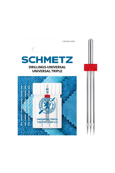 SCHMETZ Drillings-Universal-Nadel 80 – 2,5 mm in vollständiger Frontansicht der Verpackung mit freigestellter Euroloch-Aussparung