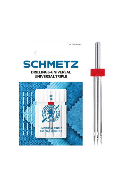 SCHMETZ Drillings-Universal-Nadel 80 – 2,5 mm in vollständiger Frontansicht der Verpackung mit freigestellter Euroloch-Aussparung