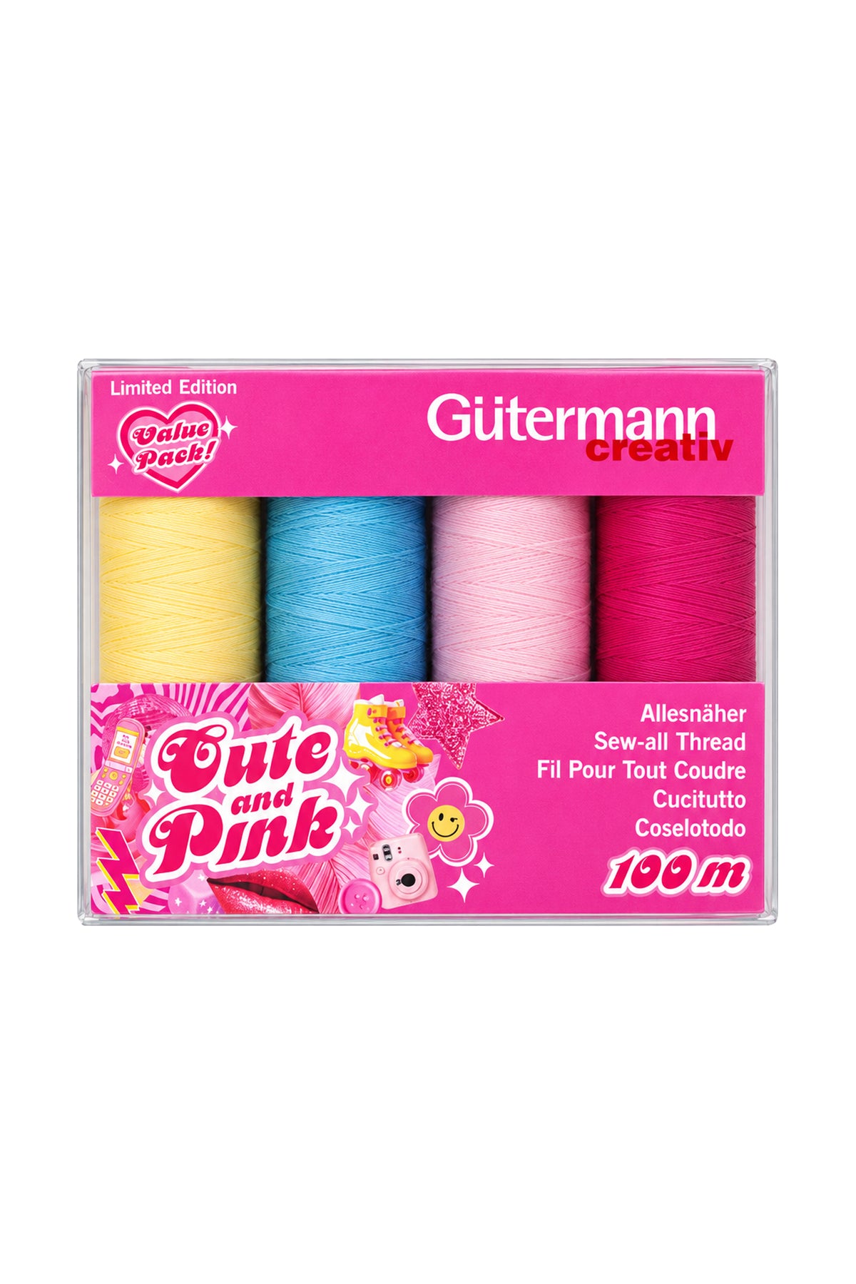 Gütermann Cute and Pink Nähfaden-Set mit vier Spulen à 100 m