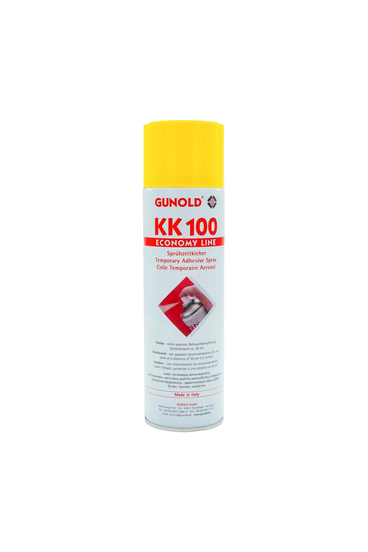 Gunold KK 100 Sprühzeitkleber in weißer Dose mit gelber Kappe