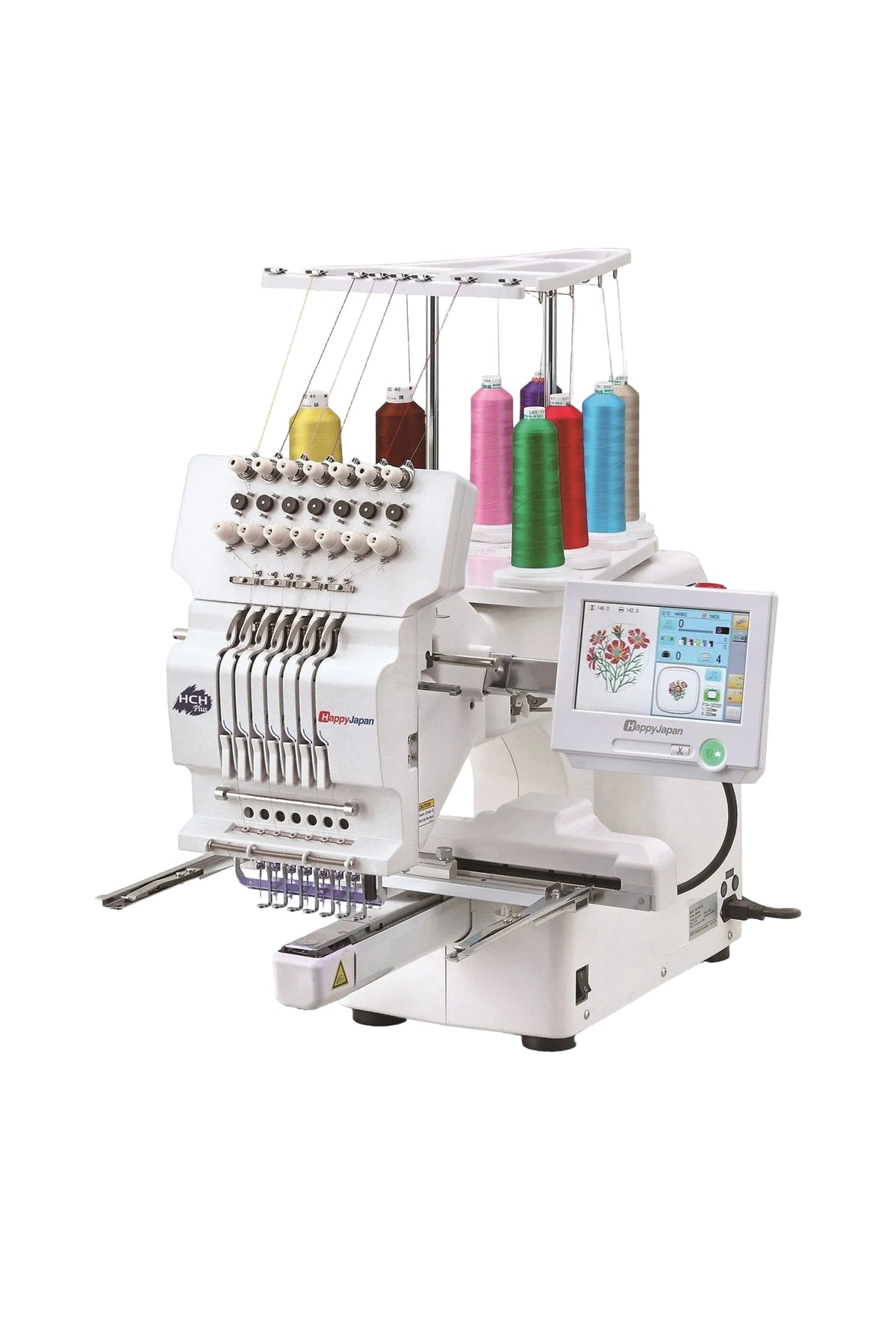 HAPPY HCH-701P 7-needle embroidery machine in full product view, isolated and shadowless