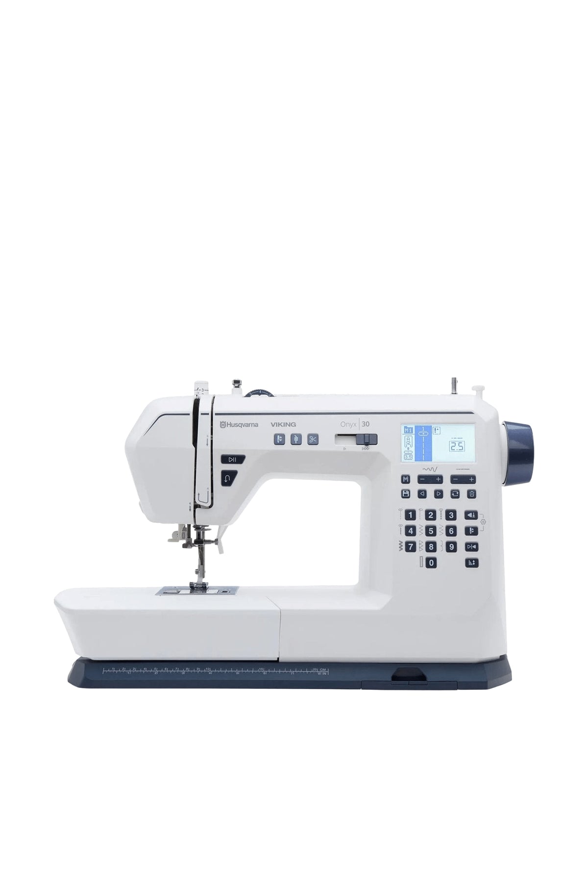 Husqvarna VIKING Onyx 30 sewing machine in a straight front view, isolated without a ground shadow