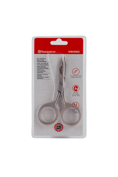 Husqvarna VIKING Stickschere – Mikrospitze, gebogene Klinge in vollständiger Produktansicht, in Adobe Photoshop freigestellt ohne Schatten