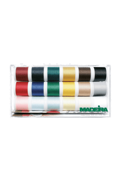 Madeira Aerofil 120 Clear Box – 18×200 m petrolfarbene Polyester-Corespun-Garn in product view