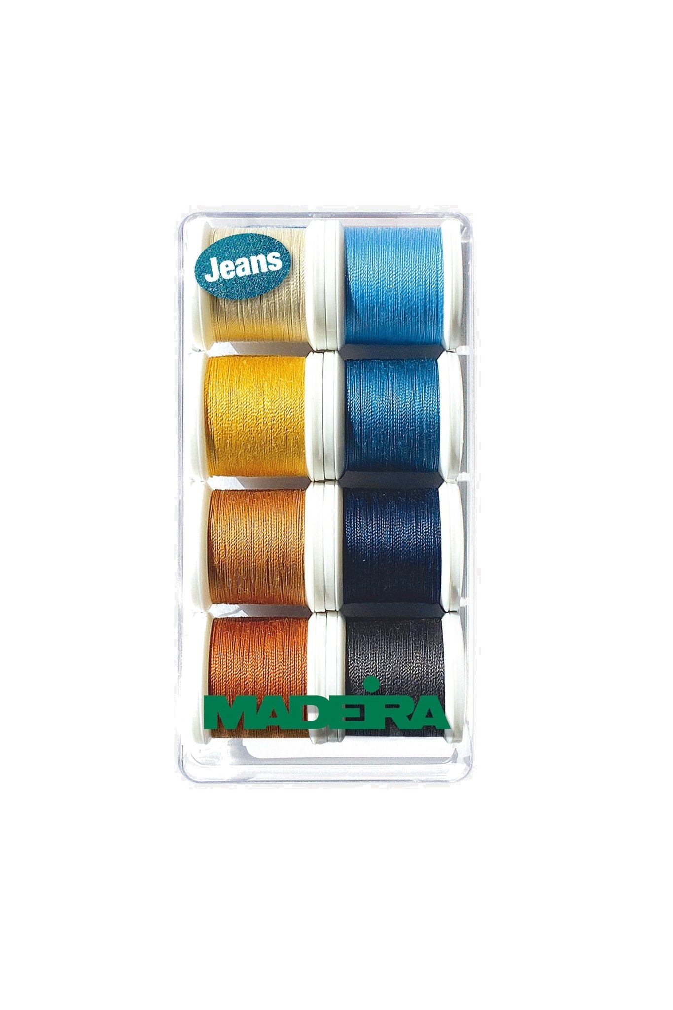Madeira Aerofil Jeansgarn-Set – 8×100 m in Jeansfarben, Blisterbox Art. No. 8005 in product view