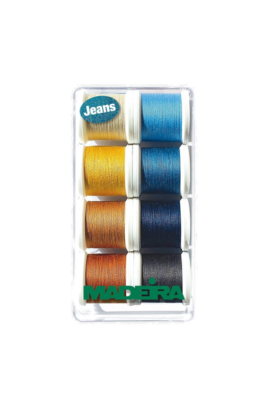 Madeira Aerofil Jeansgarn-Set – 8×100 m in Jeansfarben, Blisterbox Art. No. 8005 in product view
