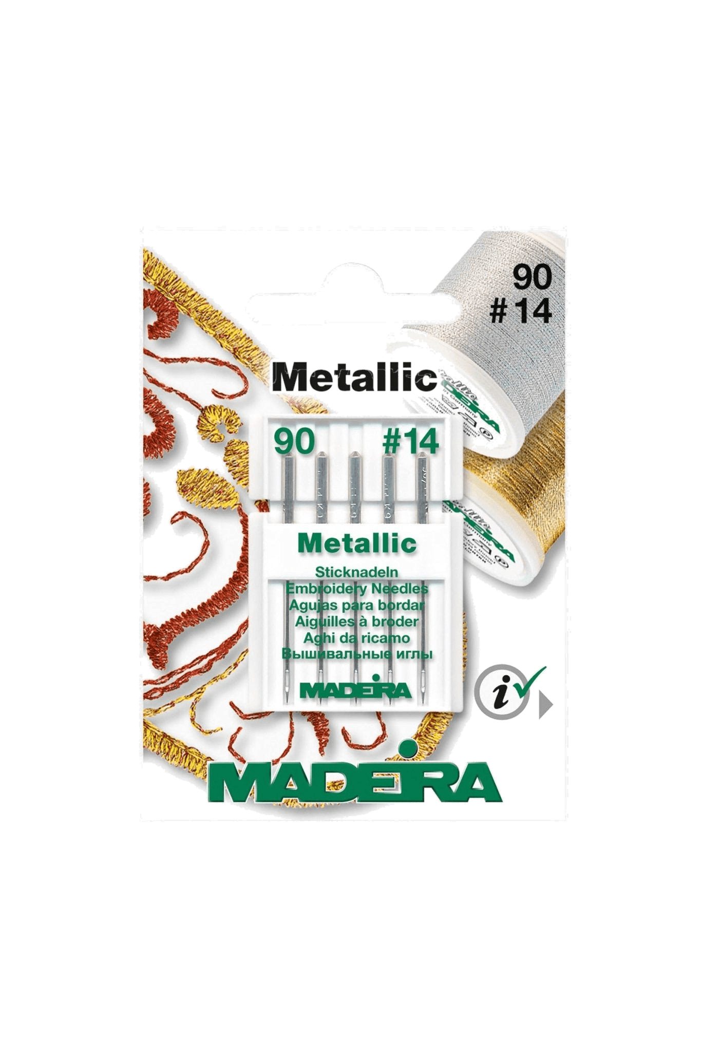 Madeira - Metallic Sticknadeln - Stärke 90 - 130/705 H-E in Produktansicht