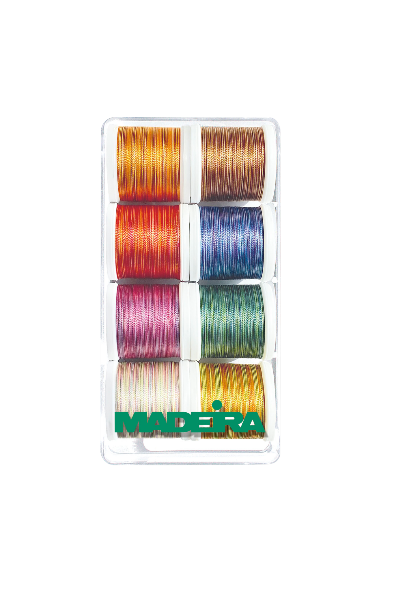 Madeira Polyneon 40 Multicolor Garnbox mit acht farbwechselnden Stickgarnspulen à 200 m