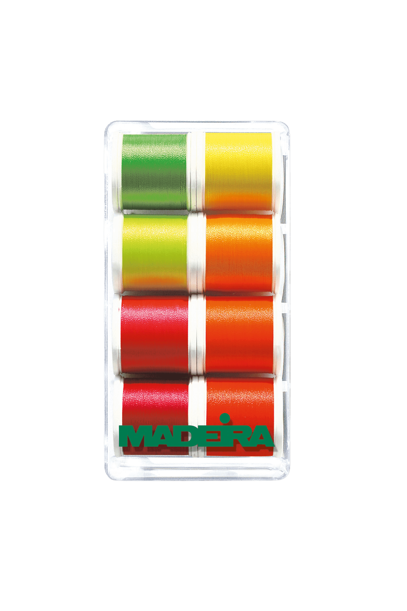 Madeira Polyneon 40 Neon Garnbox – 8 × 400 m in Produktansicht