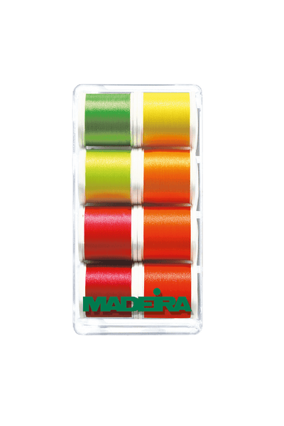 Madeira Polyneon 40 Neon Garnbox 8018 mit acht leuchtenden 400-m-Garnspulen
