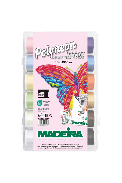 Madeira Polyneon 40 Smartbox Stickgarn – 18×1000 m inkl. Nadeln in Produktansicht
