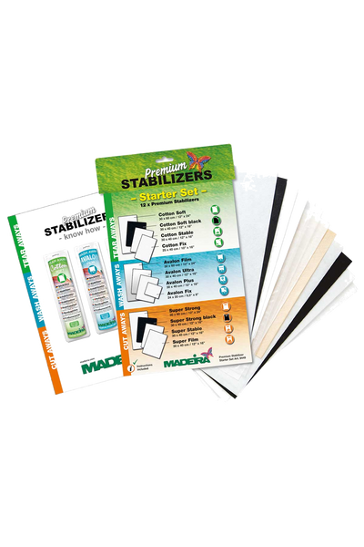 Madeira Premium Stabilizer Starter Set – 12 hochwertige Vlies‑Proben in product view