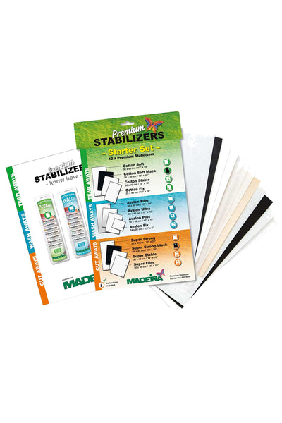 Madeira Premium Stabilizer Starter Set – 12 hochwertige Vlies‑Proben in product view