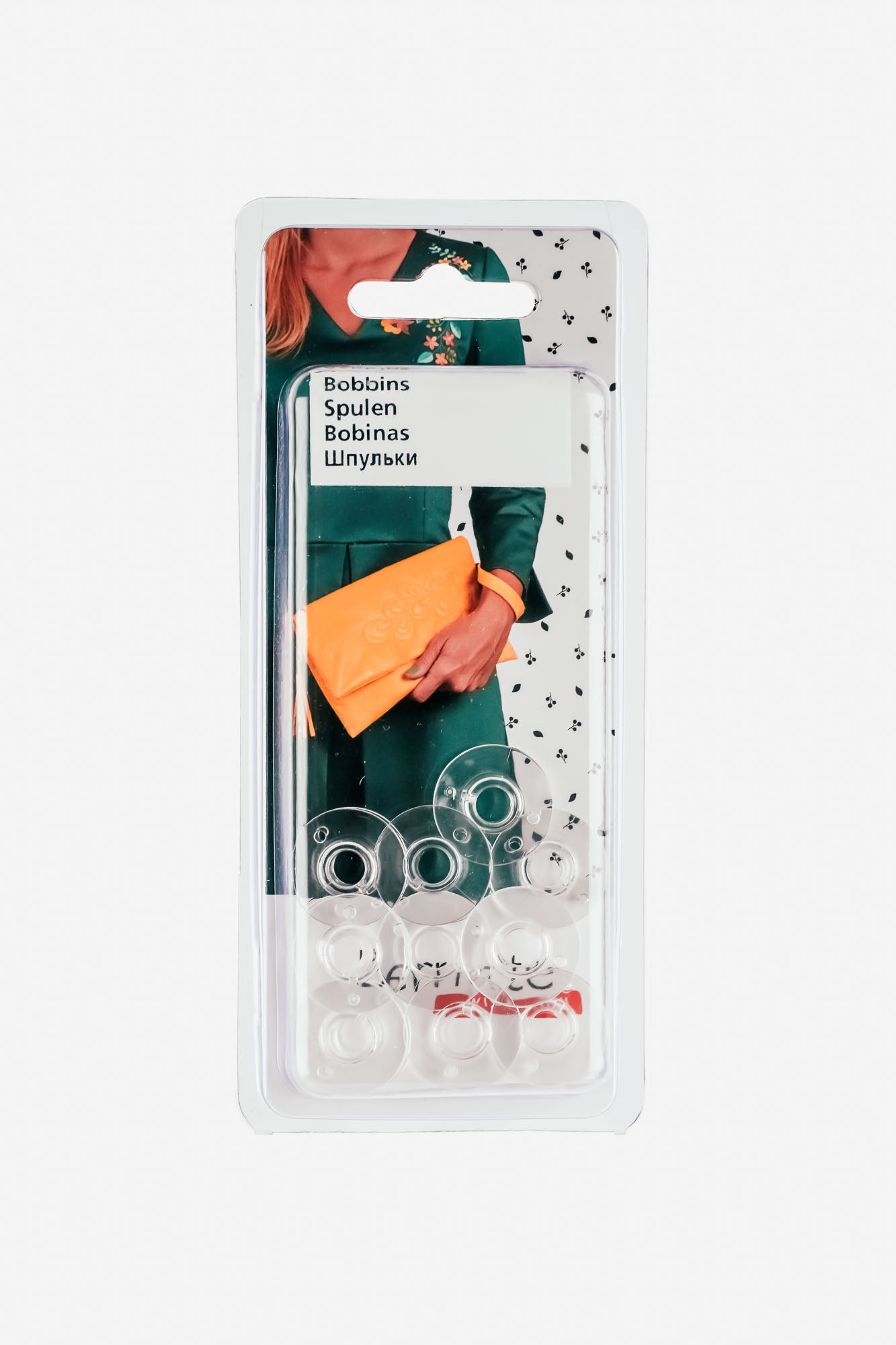 Zu sehen ist die Verpackung mit den 10 transparenten Unterspulen passend für die bernette b70/b77/b79