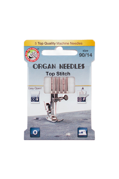 Organ Needle Top-Stitch-Nadel Stärke 90 / System 130/705 H in vollständiger Produktansicht, in Adobe Photoshop freigestellt ohne Schatten