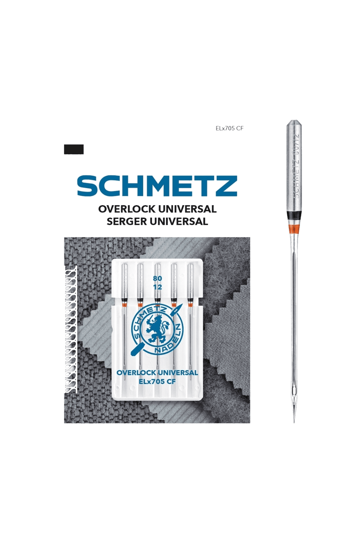 SCHMETZ Overlock Universal-Nadeln ELx705 CF in Stärke 80 aus dem Starter-Set.