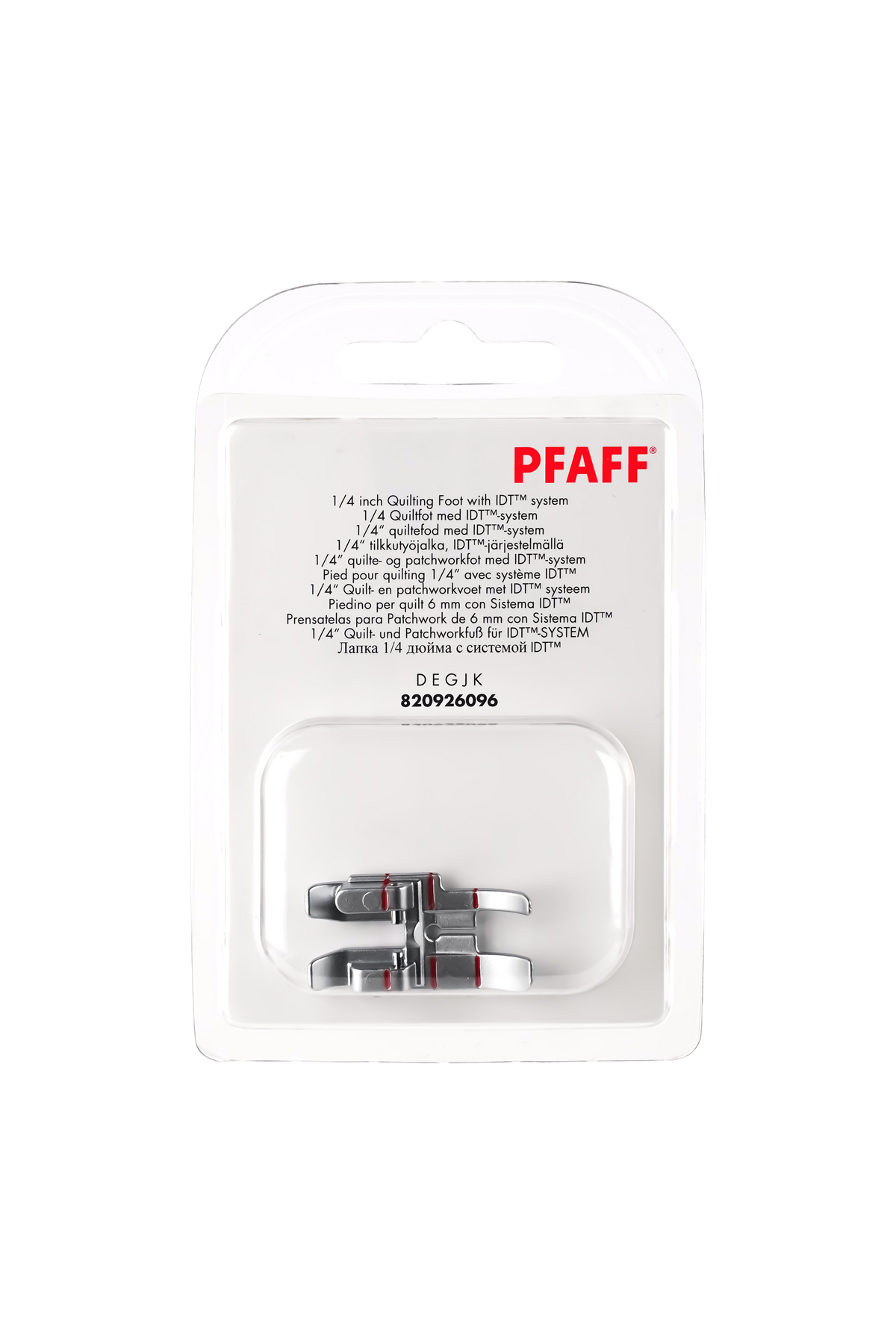 PFAFF 1/4-Zoll-Quilt- und Patchworkfuß für IDT-System J K L in vollständiger Originalverpackung mit sichtbarem Nähfuß