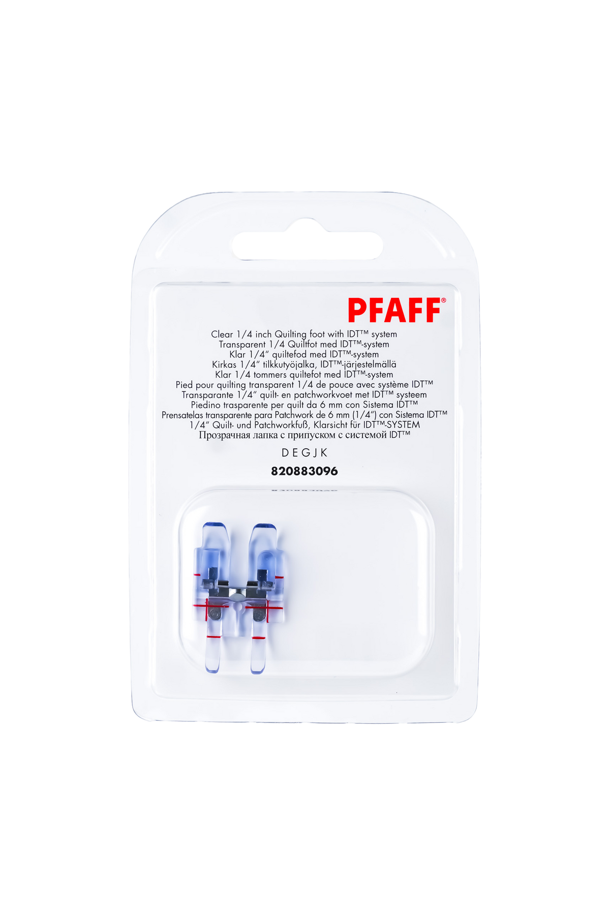 PFAFF 1/4″-Patchworkfuß Klarsicht für IDT™ in Originalverpackung von vorne