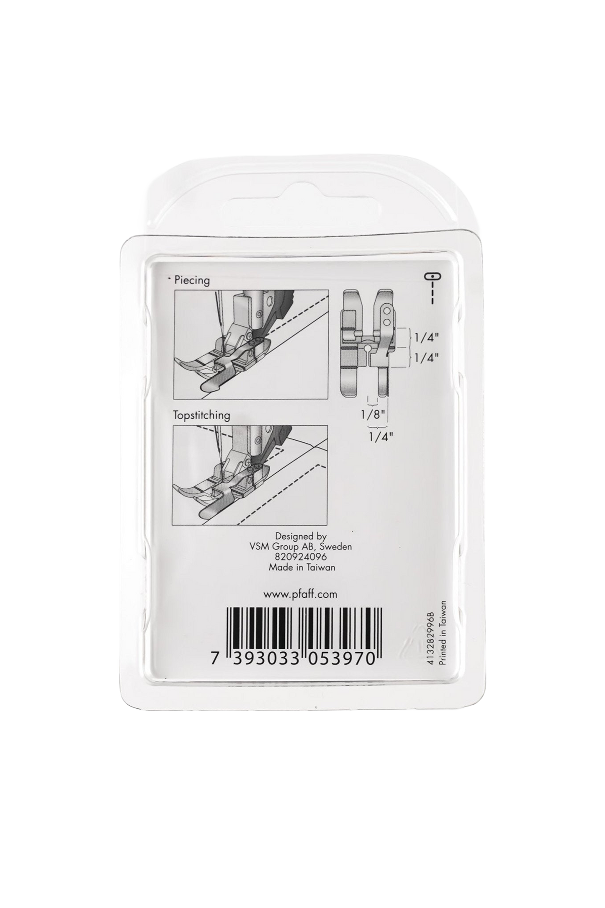 PFAFF 1/4″-Patchworkfuß mit Kantenführung für IDT™ in vollständiger Produktansicht, in Adobe Photoshop freigestellt ohne Schatten