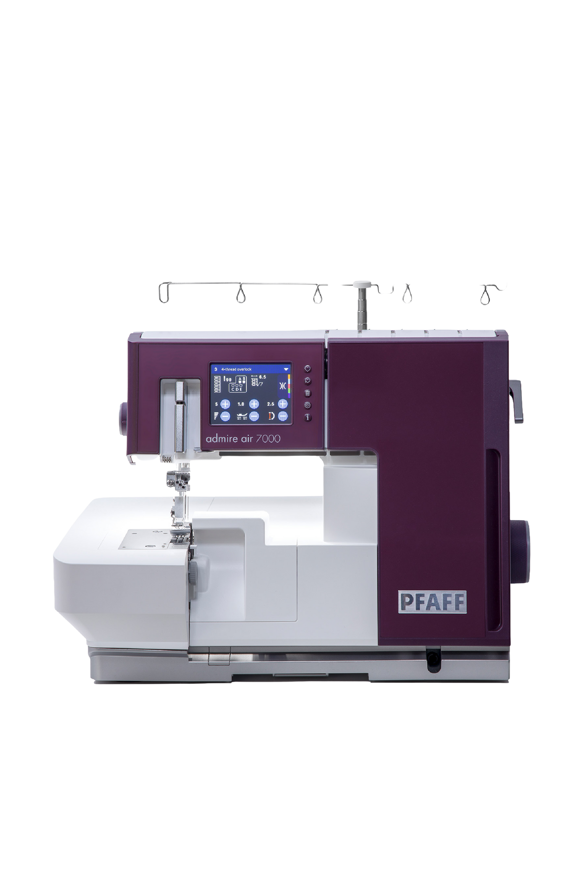 PFAFF admire air 7000 Overlock & Coverlock in gerader Frontansicht, freigestellt ohne Bodenschatten