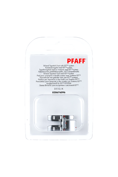 PFAFF Ausgleichsfuß für IDT-System J K L in vollständiger Originalverpackung von vorne mit sichtbarem Nähfuß