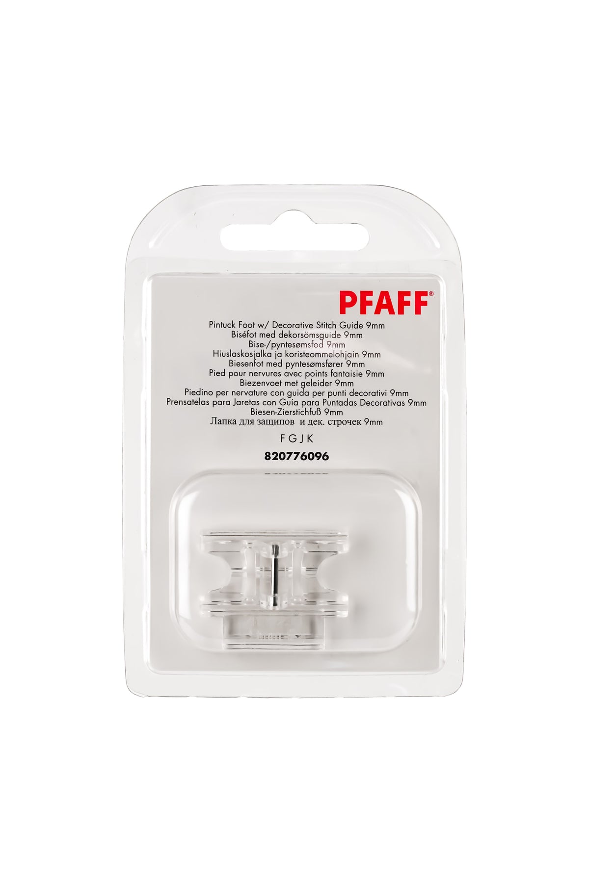 PFAFF Biesen-Zierstichfuß 9 mm J K L in Originalverpackung von vorne