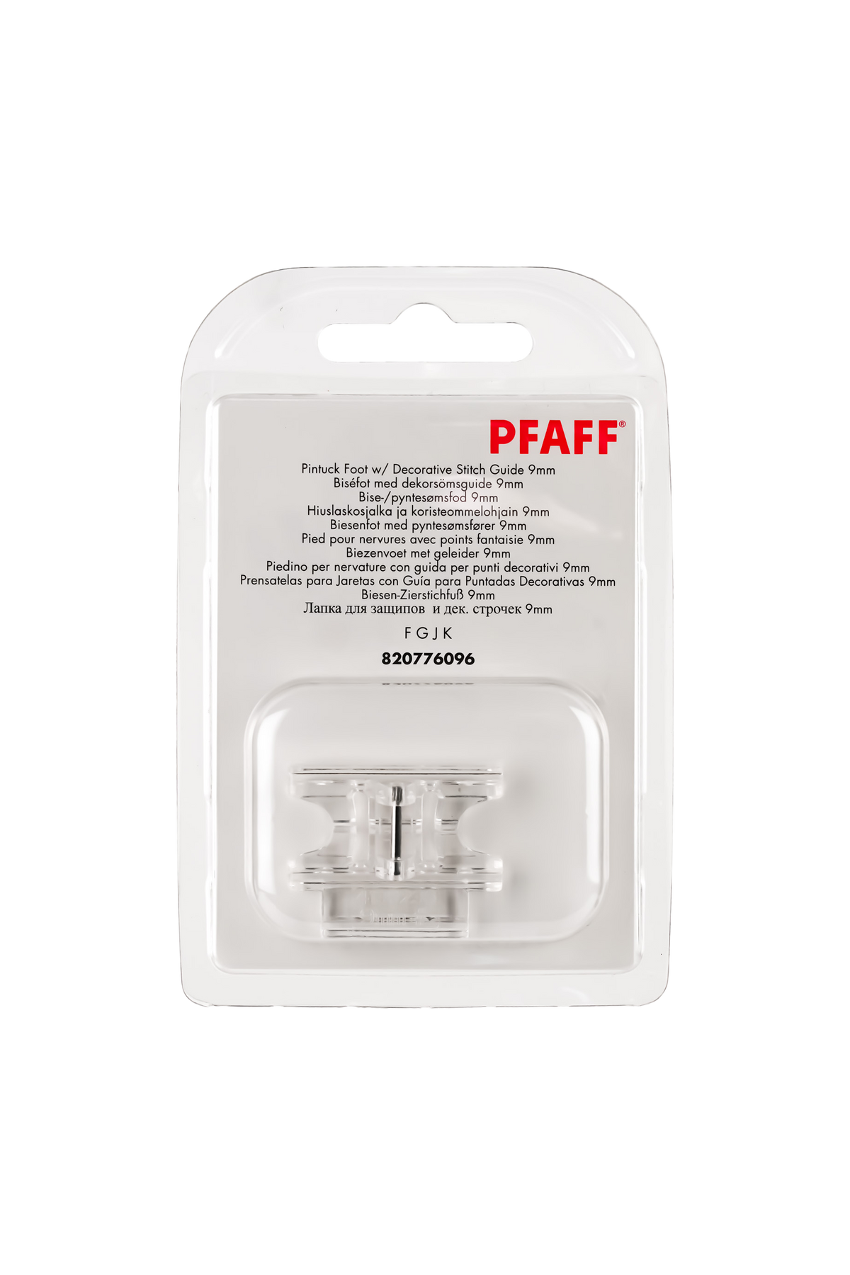 PFAFF Biesen-Zierstichfuß 9 mm J K L in Originalverpackung von vorne