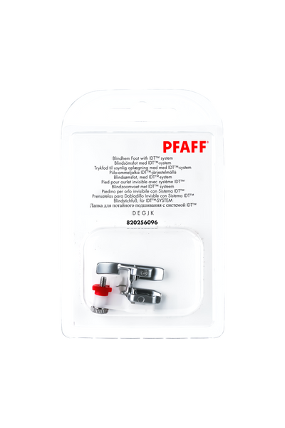 PFAFF Blindstichfuß für IDT-System J K L in vollständiger Originalverpackung von vorne mit sichtbarem Nähfuß