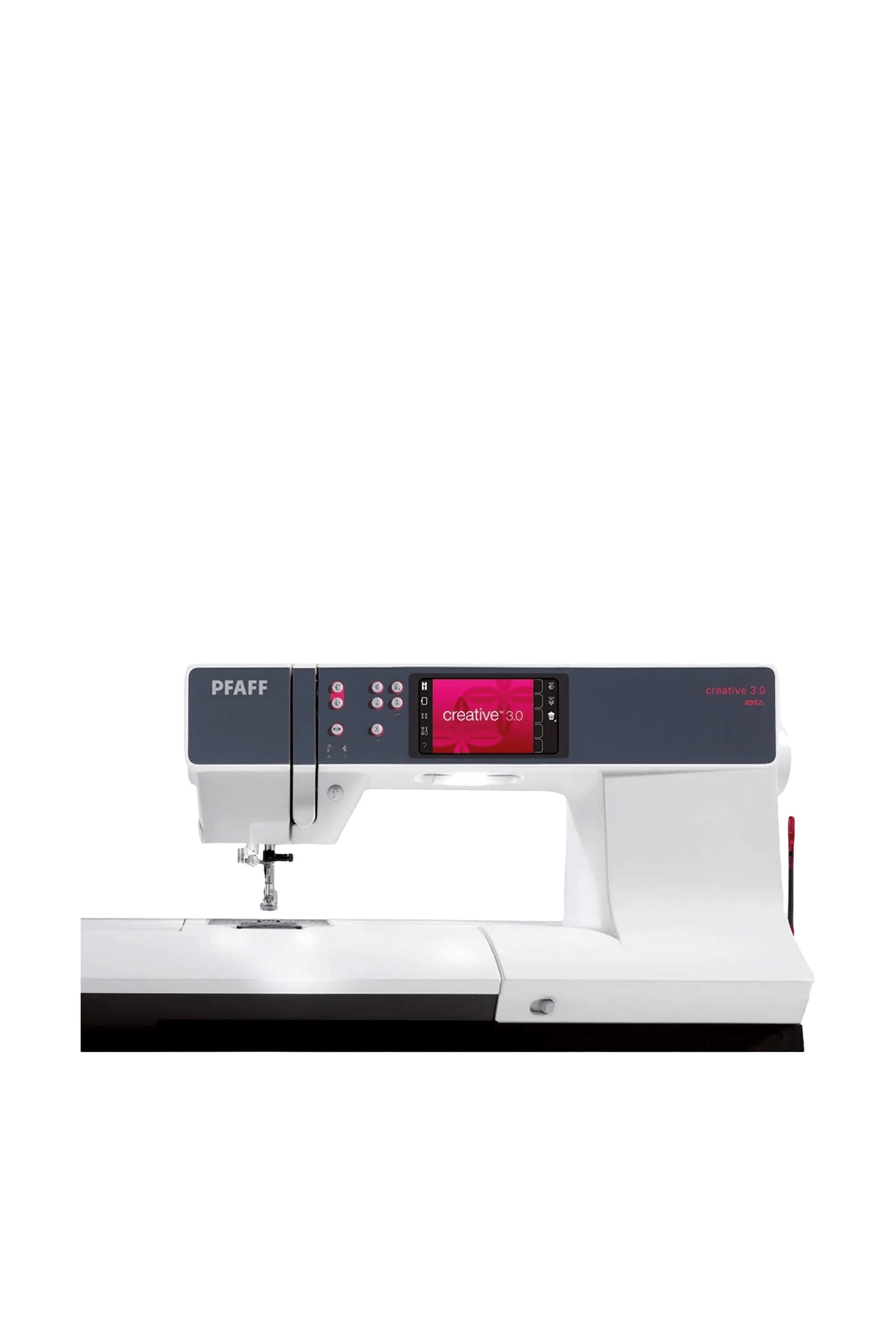 PFAFF creative 3.0 sewing and embroidery machine in a straight-on view, complete and without shadows