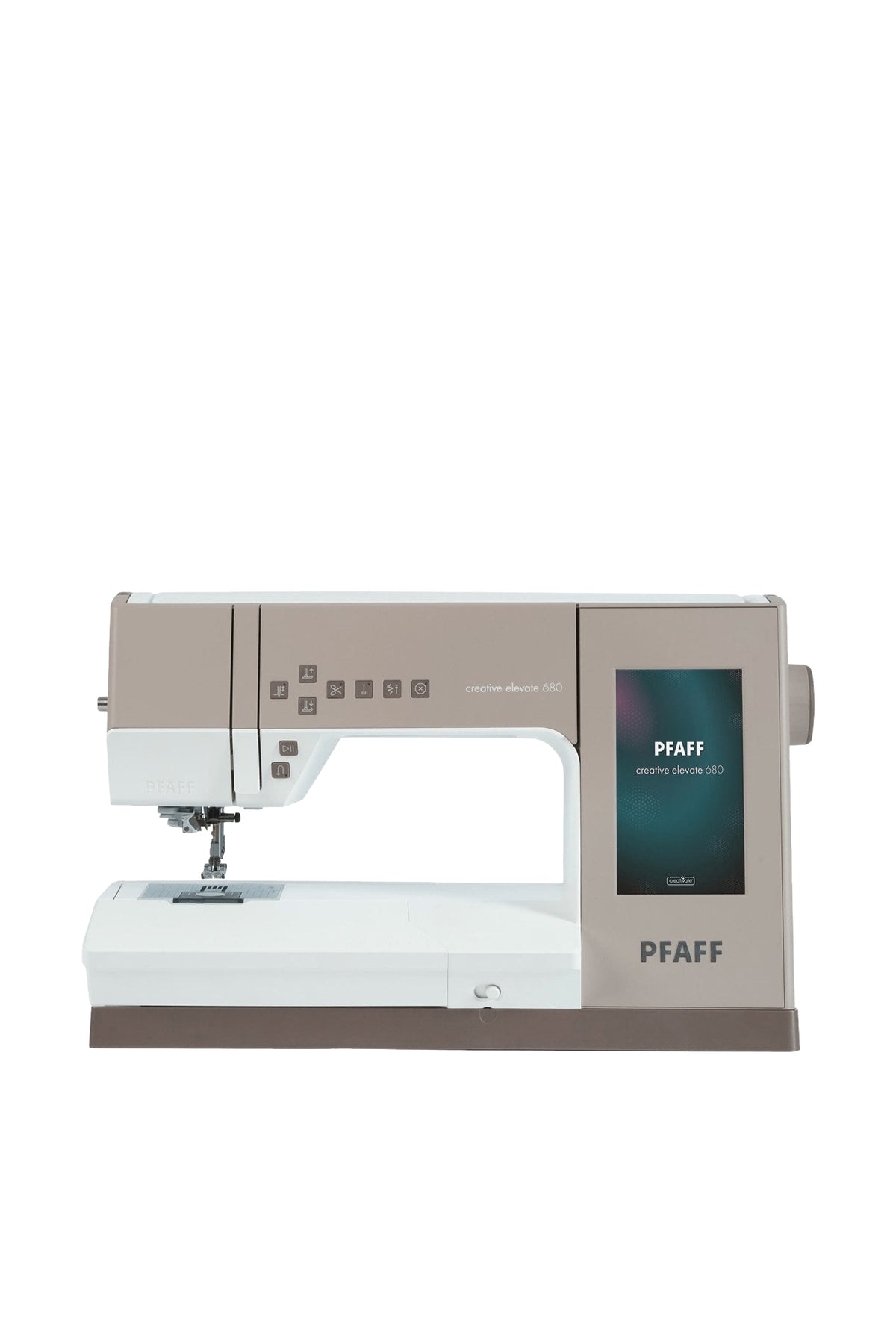 PFAFF creative elevate 680 Nähmaschine in gerader Frontansicht, freigestellt ohne Bodenschatten