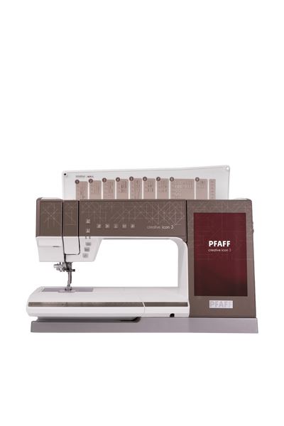 PFAFF creative icon 3 Näh- und Stickmaschine in gerader Frontansicht, freigestellt ohne Bodenschatten