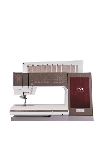 PFAFF creative icon 3 Näh- und Stickmaschine in gerader Frontansicht, freigestellt ohne Bodenschatten