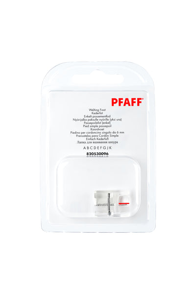 PFAFF enkelt-kederfod J K L i komplet originalemballage, set forfra med synlig syfod