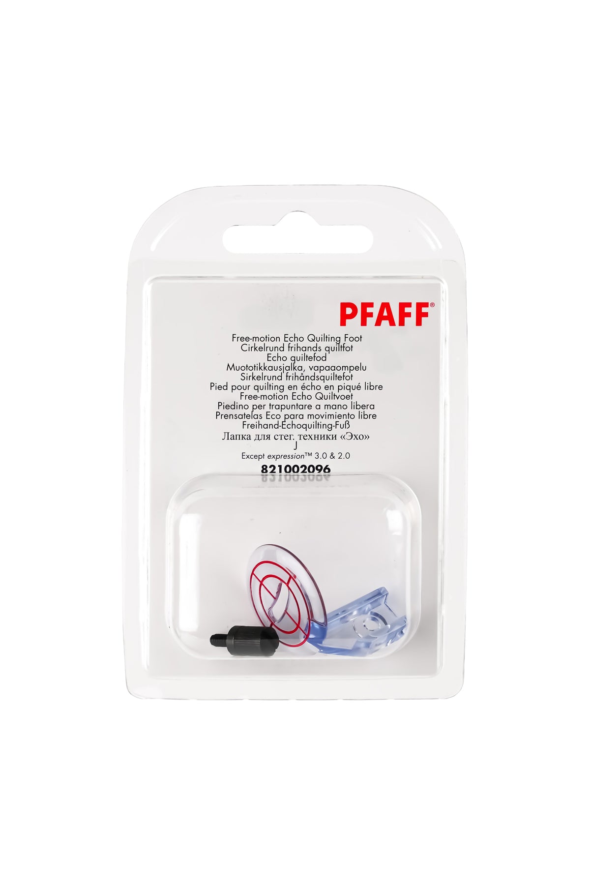 PFAFF frihånds-echoquilting-fod J L i originalemballage set forfra